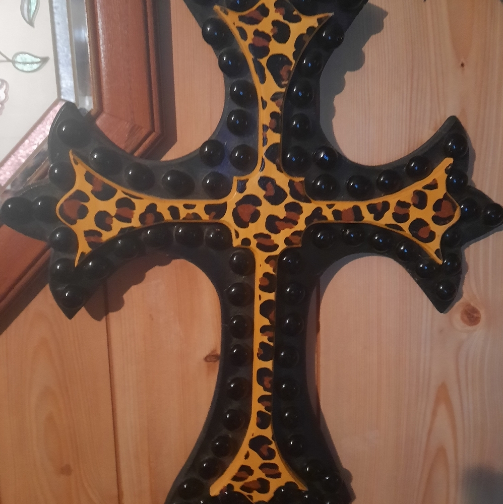 WOODEN HANDMADE CROSS WITH STONES